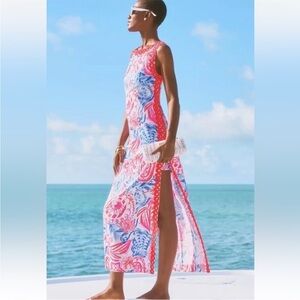 Lilly Pulitzer Coral and Sky Maxi Dress
